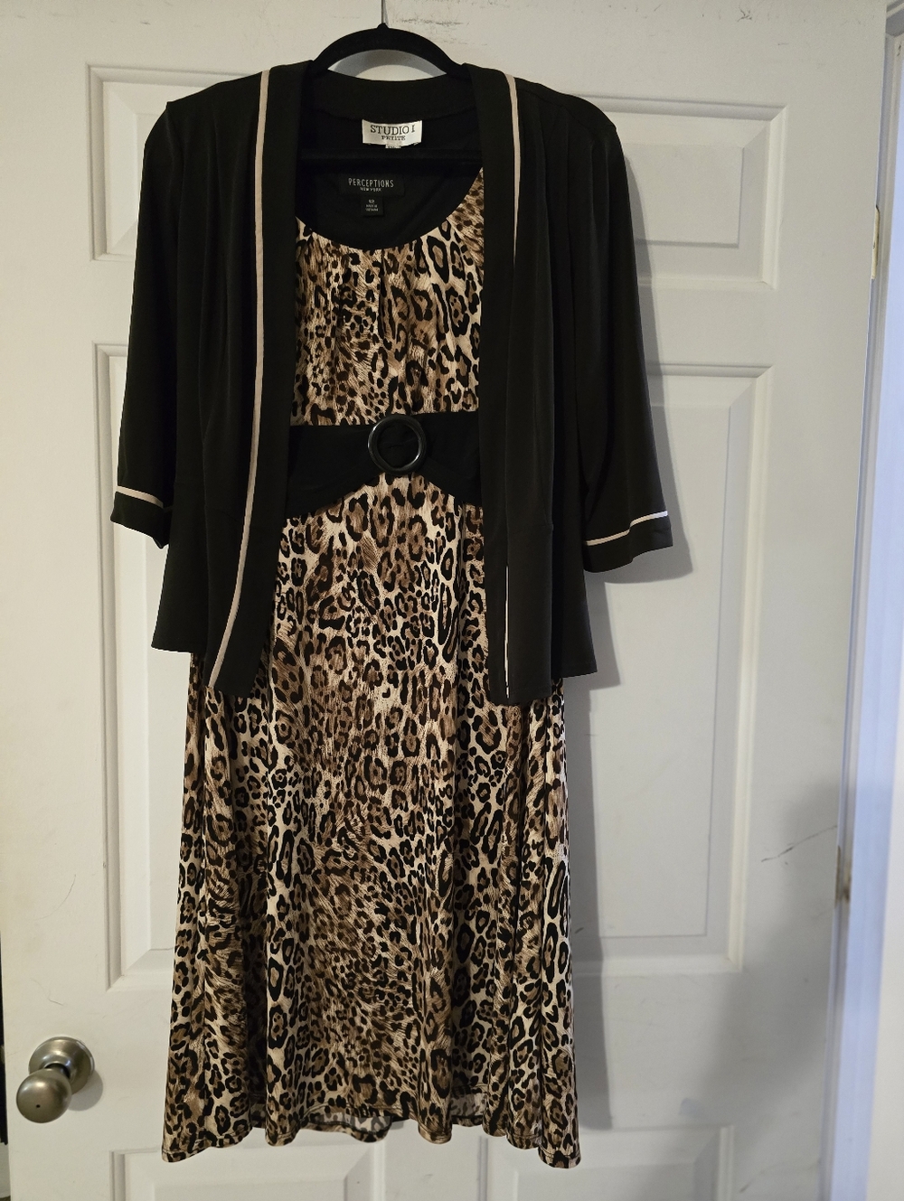 Leopard Print Dress with Black Knit Jacket